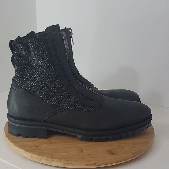 All Saints Men's Styx Boot Black Leather Tweed Size 12 - Picture 1 of 13